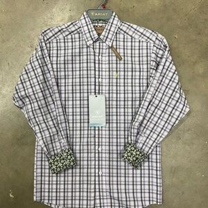 Ariat Men's Plaid Button Down Shirt - Purple and White